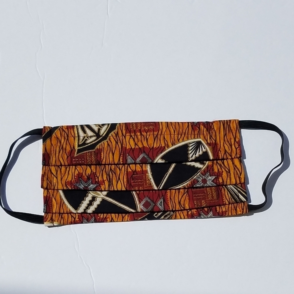 Hand Crafted Ankara African Print Fabric Face Mask Black/Burgundy Unisex 8”x4” - Picture 3 of 4